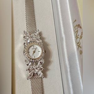 New! Lenox Crystal Butterfly sterling silver watch